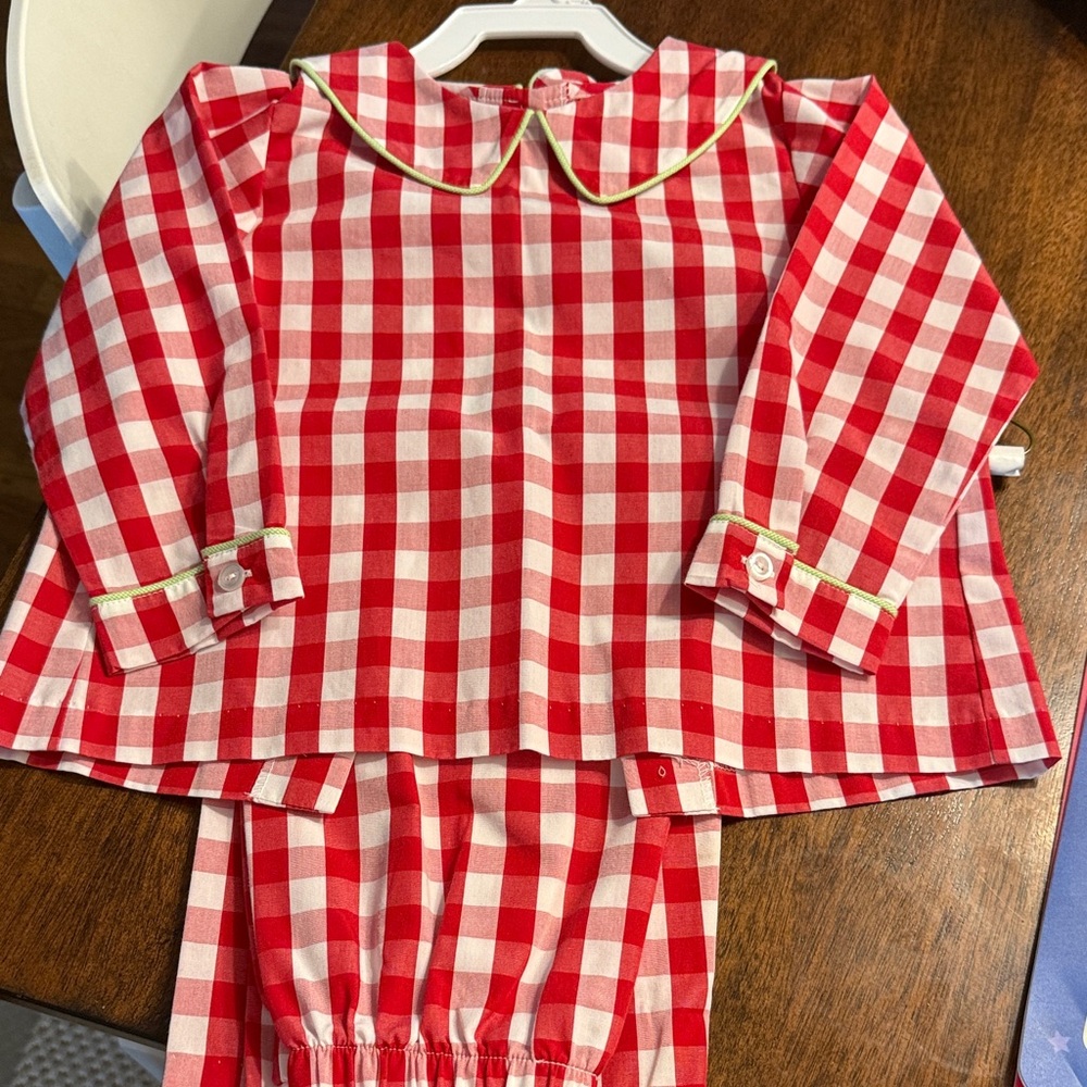 Red Checkered Boys Matching Pants and Longsleeve Top Size 4T - Like New!